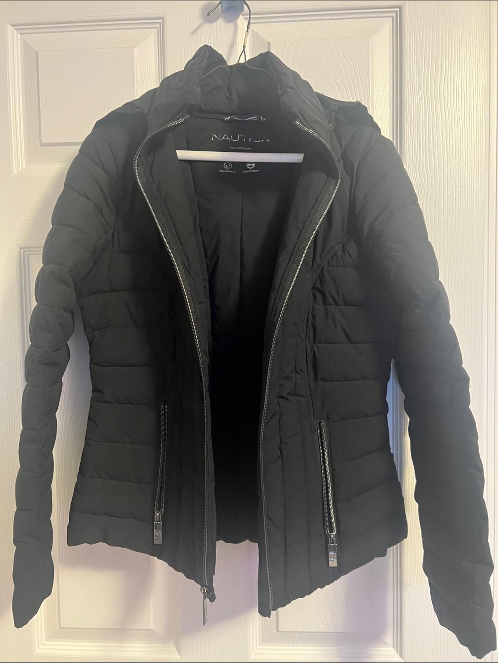Nautica Girls Black Quilted Hooded Puffer winter with detachable hood.